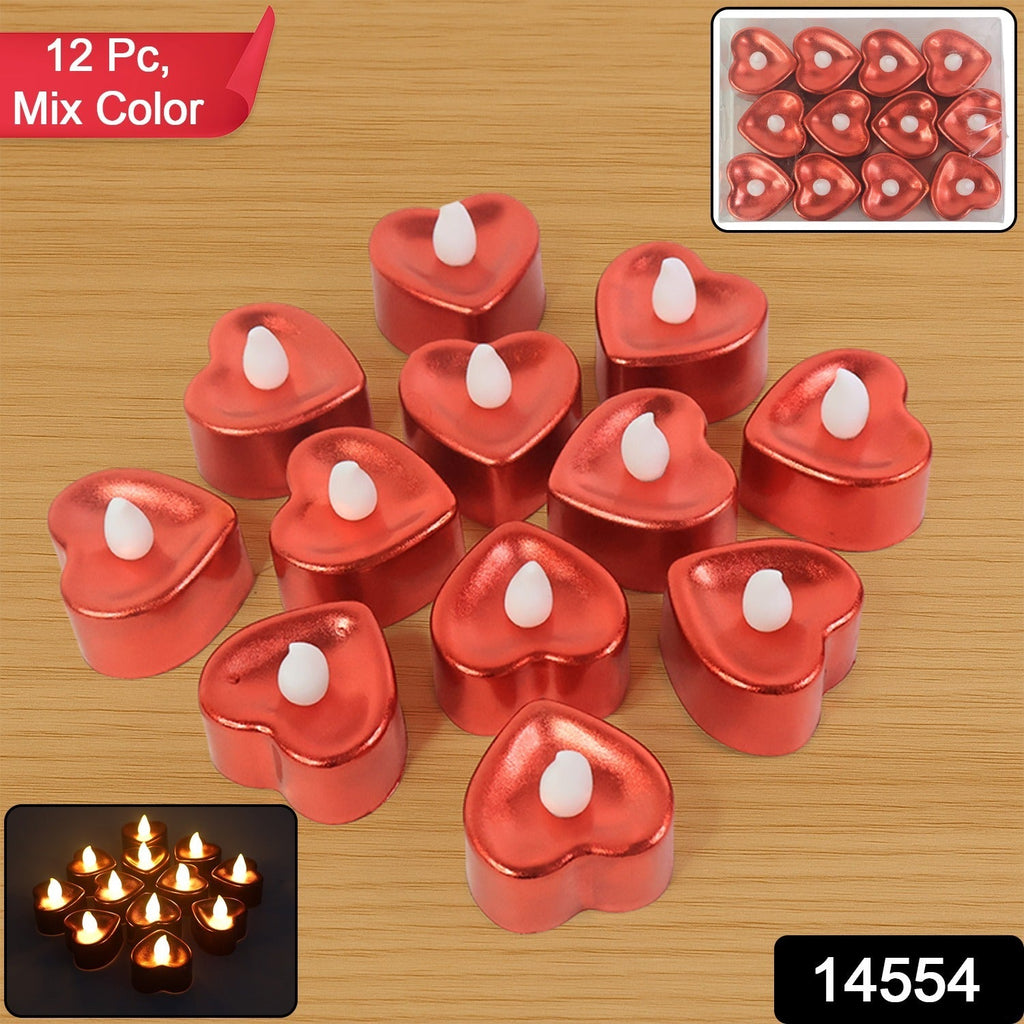Heart Shaped LED Tea Light Candles – 12 Pc Mix Color Set