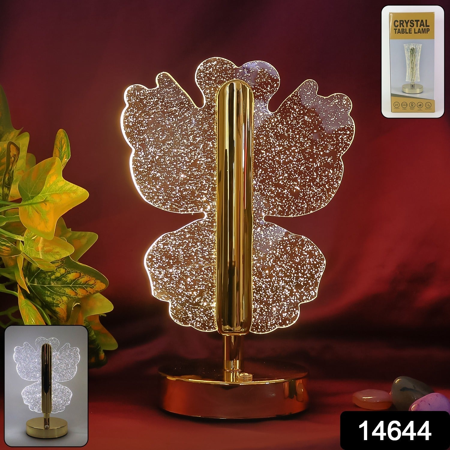 Luxury Crystal Table Lamp – Four-Leaf Clover USB Rechargeable