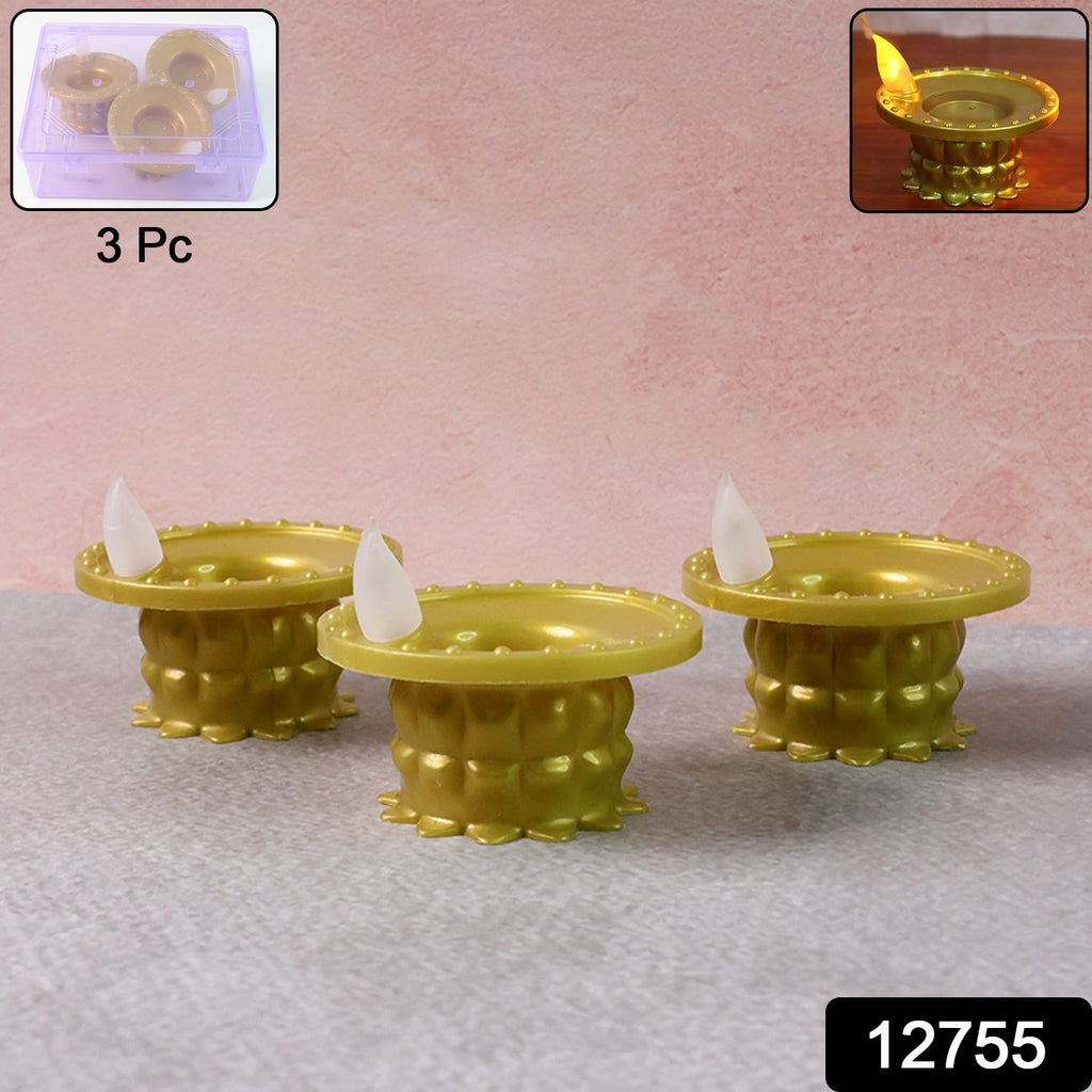 Water Sensor LED Diyas Set – Flameless Golden for Festive Decor