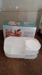 Vanity Organizer with Rotating Tray & Drawers for Easy Storage