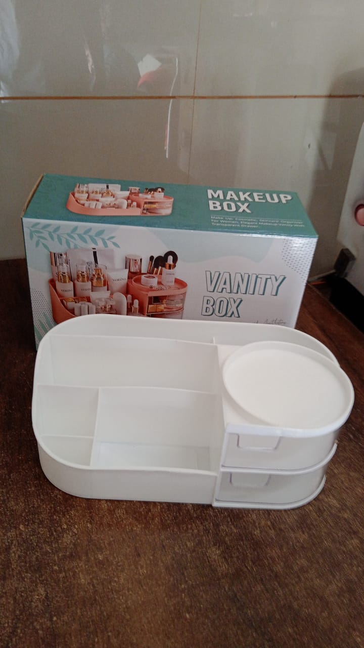 Vanity Organizer with Rotating Tray & Drawers for Easy Storage