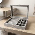 Velvet Jewellery Organizer Box Ð Transparent Lid & Multi-Compartment Storage