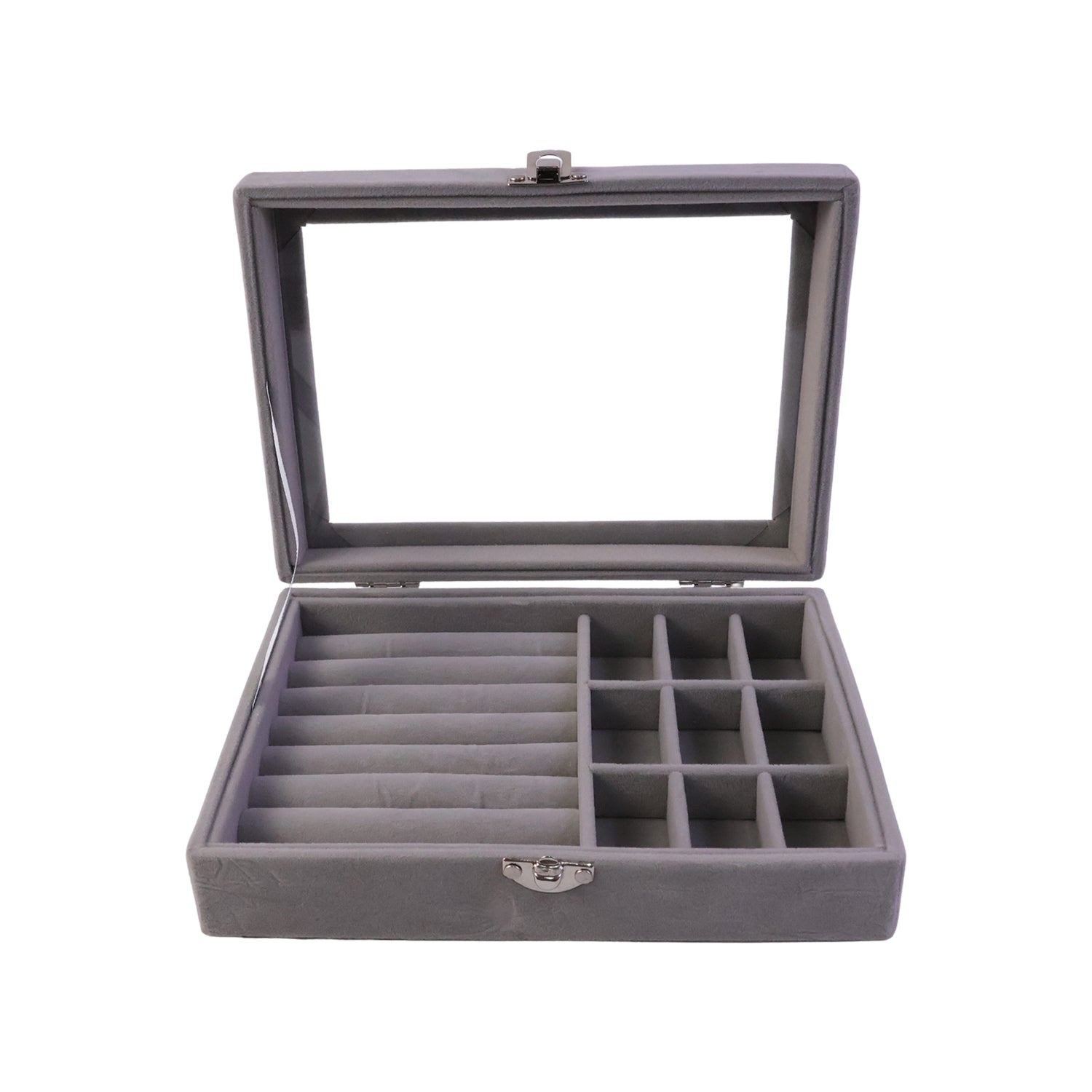 Velvet Jewellery Organizer Box Ð Transparent Lid & Multi-Compartment Storage