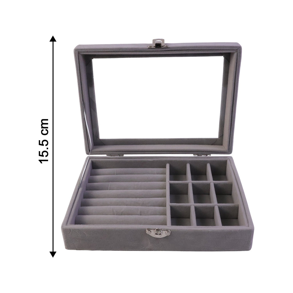 Velvet Jewellery Organizer Box Ð Transparent Lid & Multi-Compartment Storage