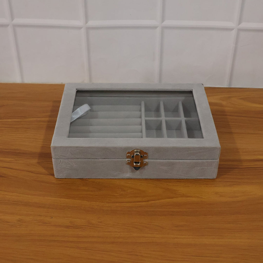 Velvet Jewellery Organizer Box Ð Transparent Lid & Multi-Compartment Storage