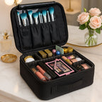 LED Light Makeup Organizer Box – Portable Cosmetic Storage with Mirror