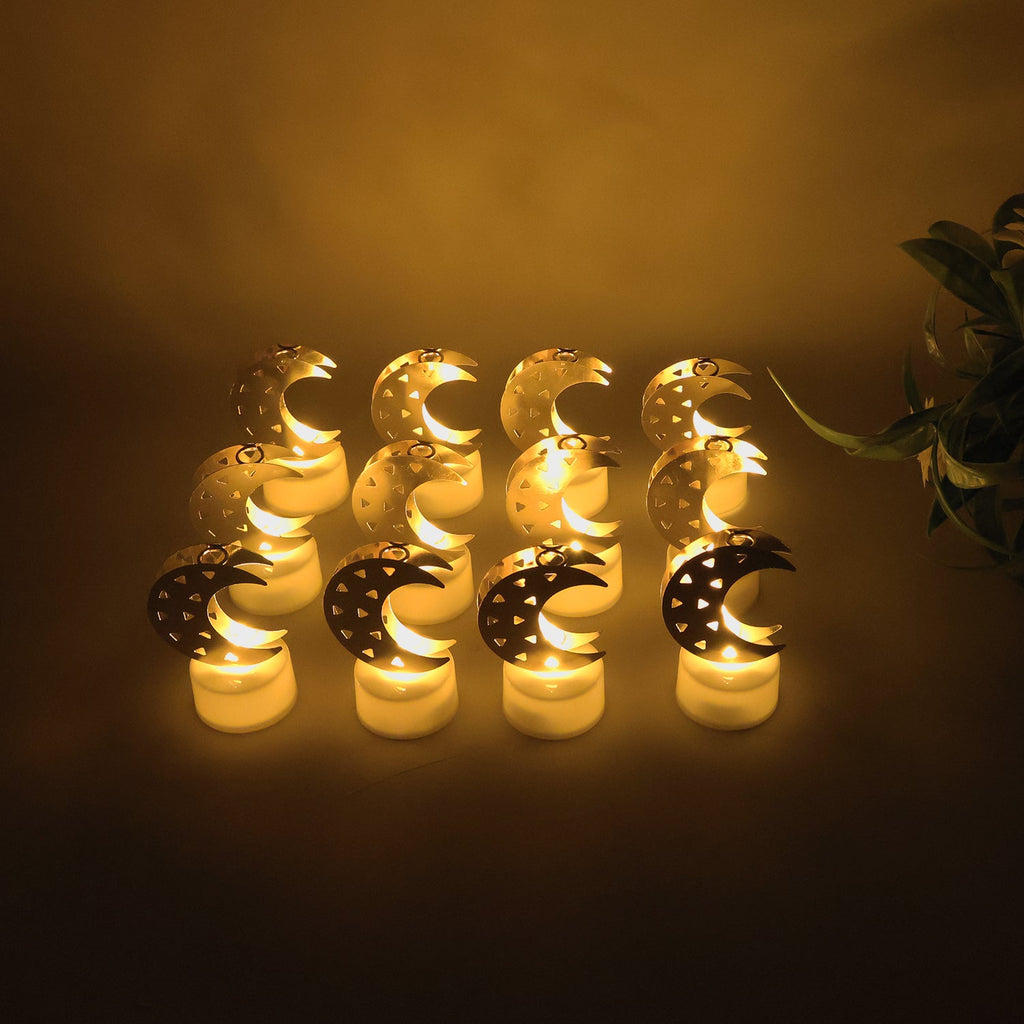 Moon Shaped Flameless LED Candles – Set of 12 with Warm Glow