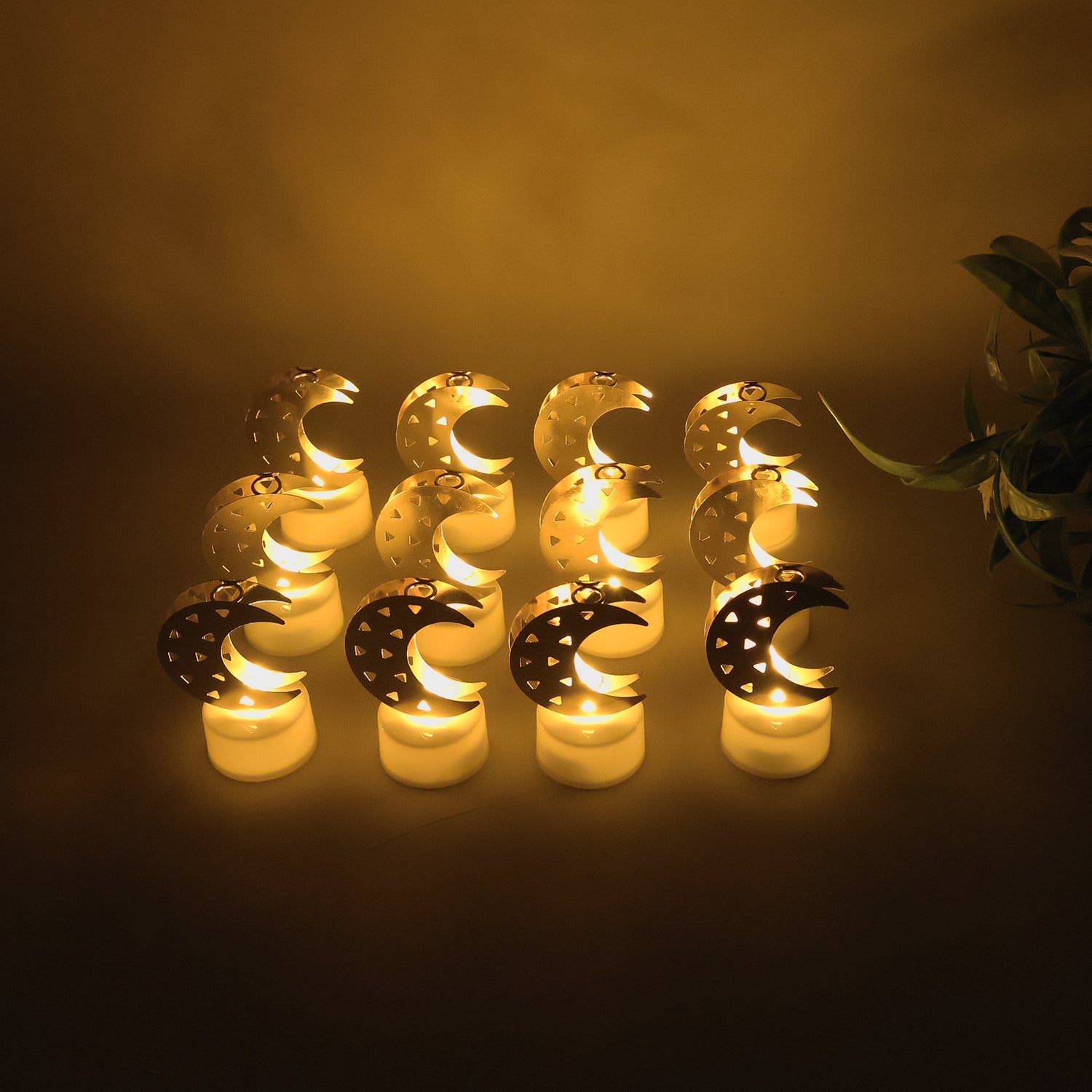 Moon Shaped Flameless LED Candles – Set of 12 with Warm Glow