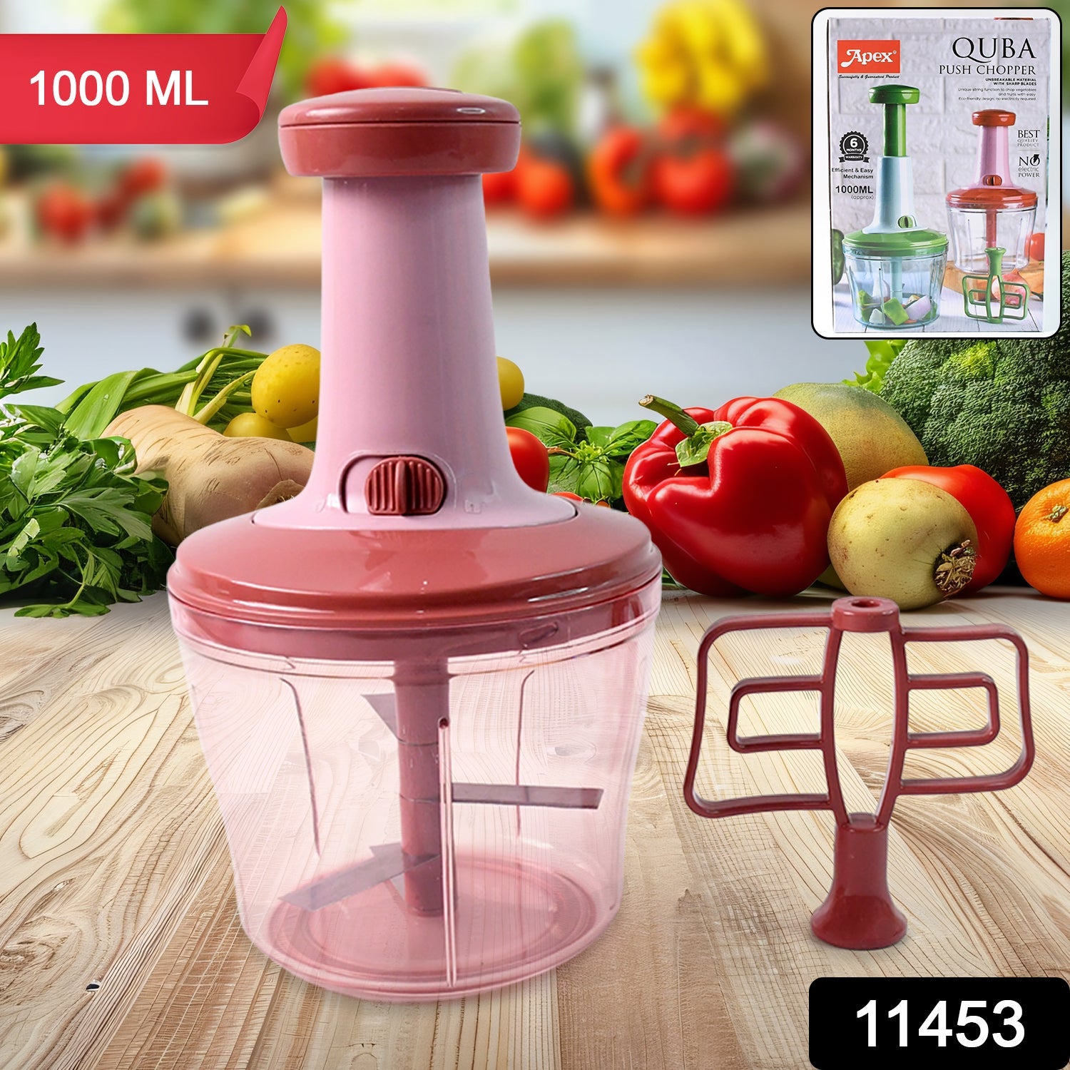 Push Chopper 1000ml – Sharp Stainless Steel Blades, Easy Prep