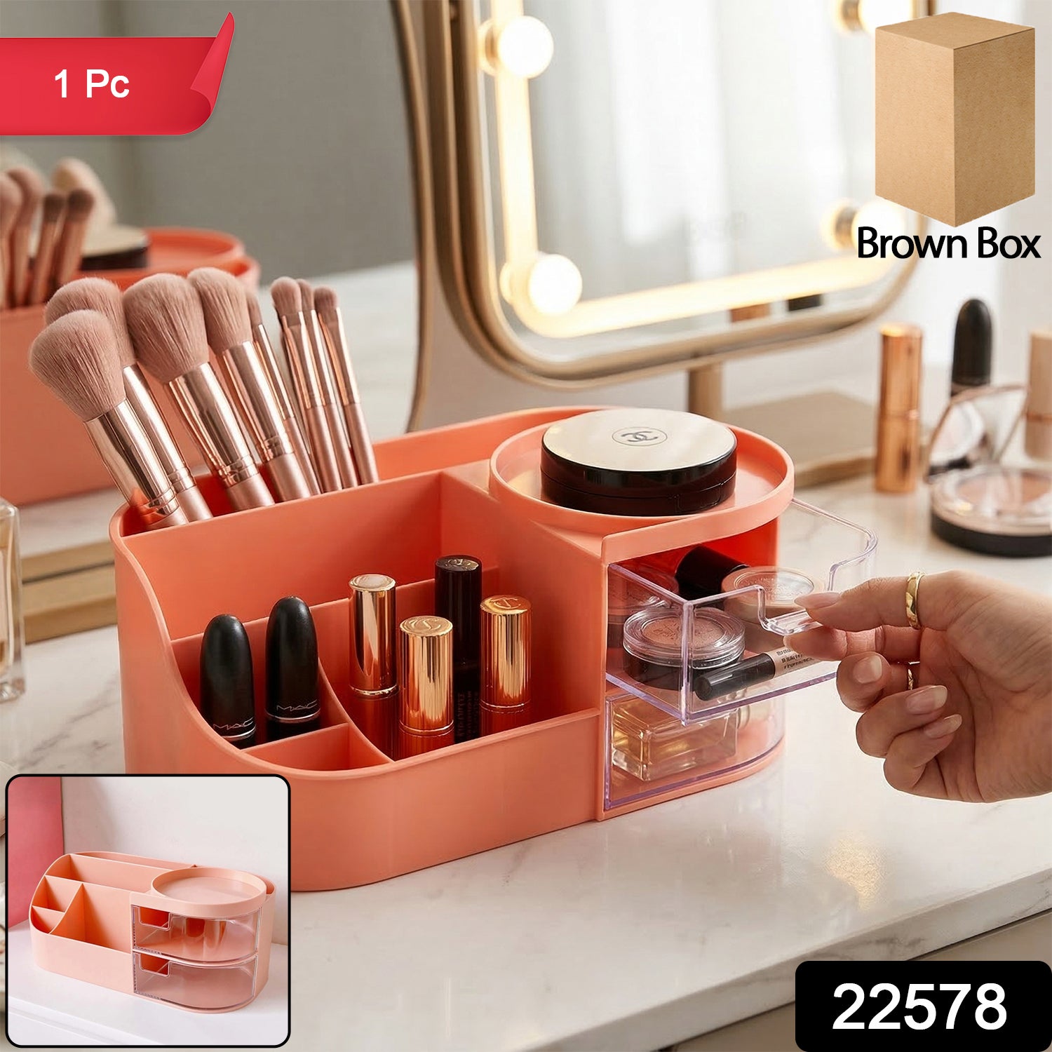 Multipurpose Makeup Organizer – Space-Saving with Drawers & Brush Holder