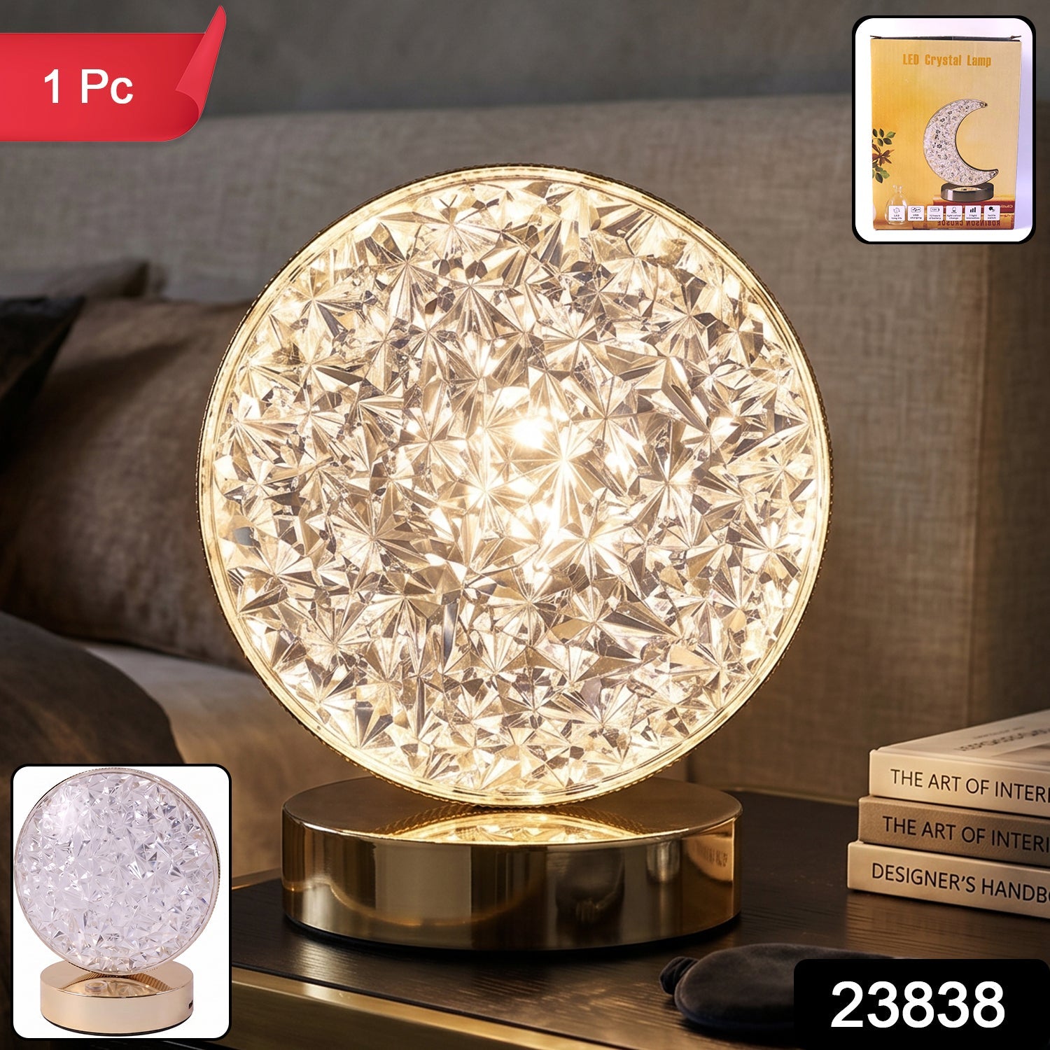 Round Crystal LED Table Lamp Ð Dimmable Touch & USB Rechargeable