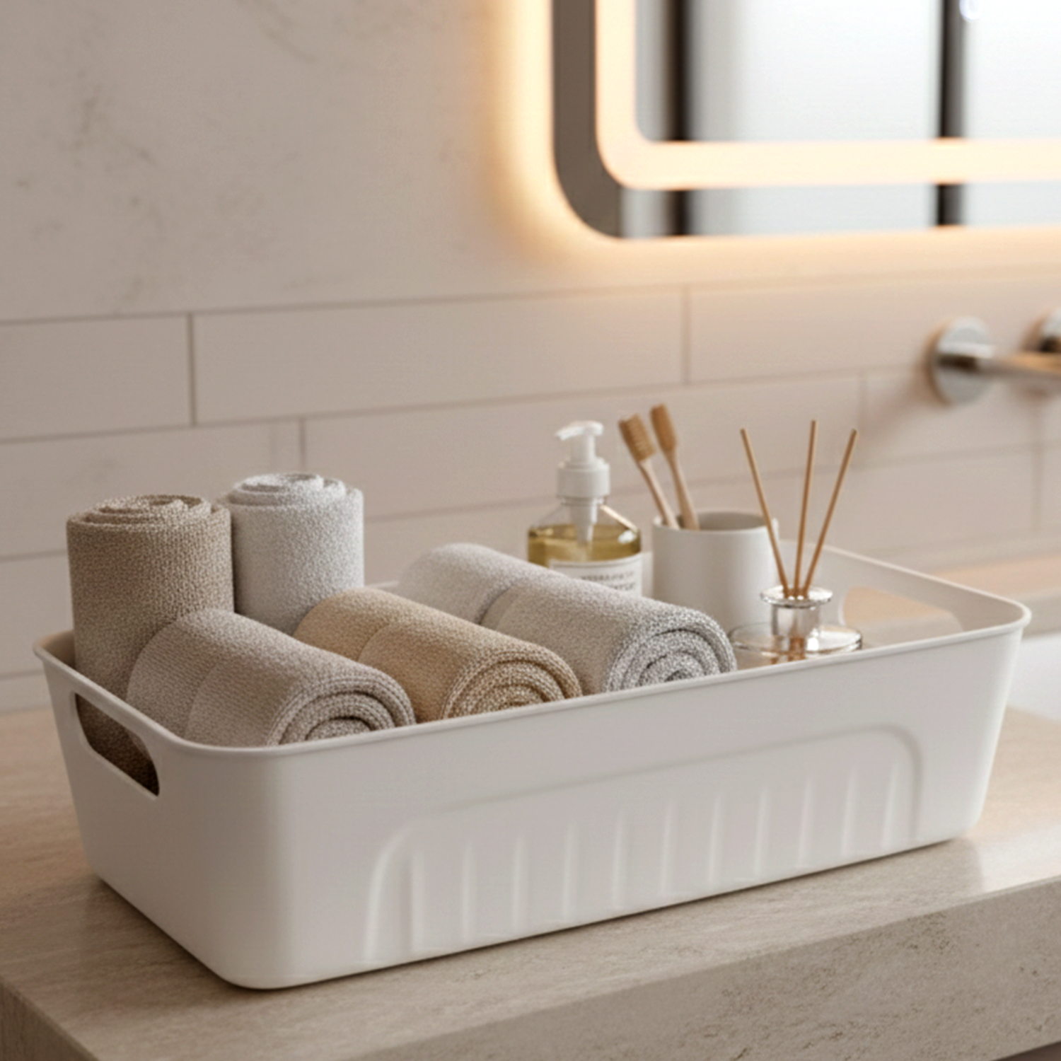 White Plastic Storage Basket Set – 4 Durable Stackable Organizers