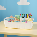 White Plastic Storage Basket Set – 4 Durable Stackable Organizers