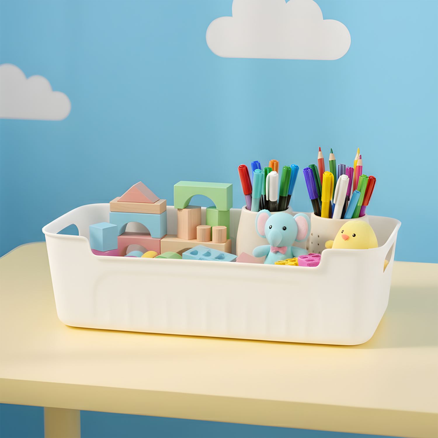 White Plastic Storage Basket Set – 4 Durable Stackable Organizers