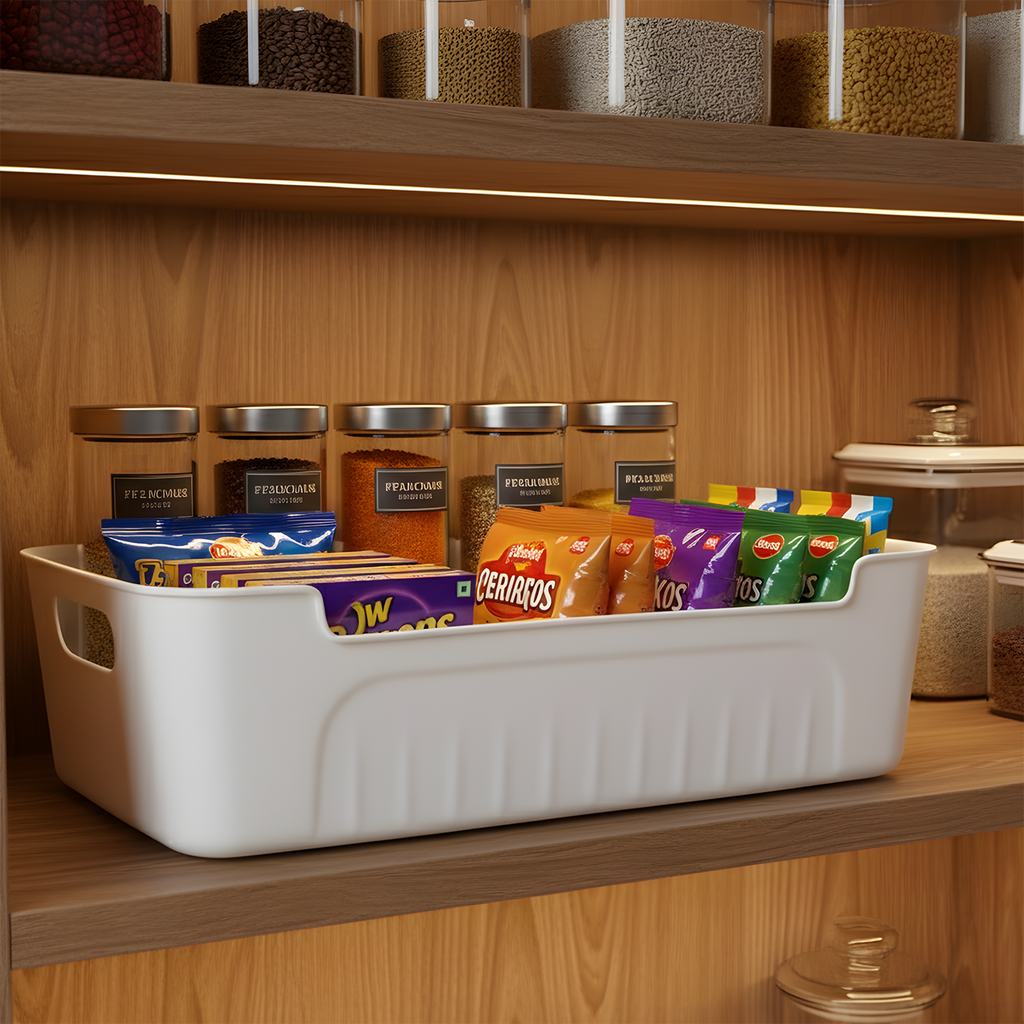 White Plastic Storage Basket Set – 4 Durable Stackable Organizers