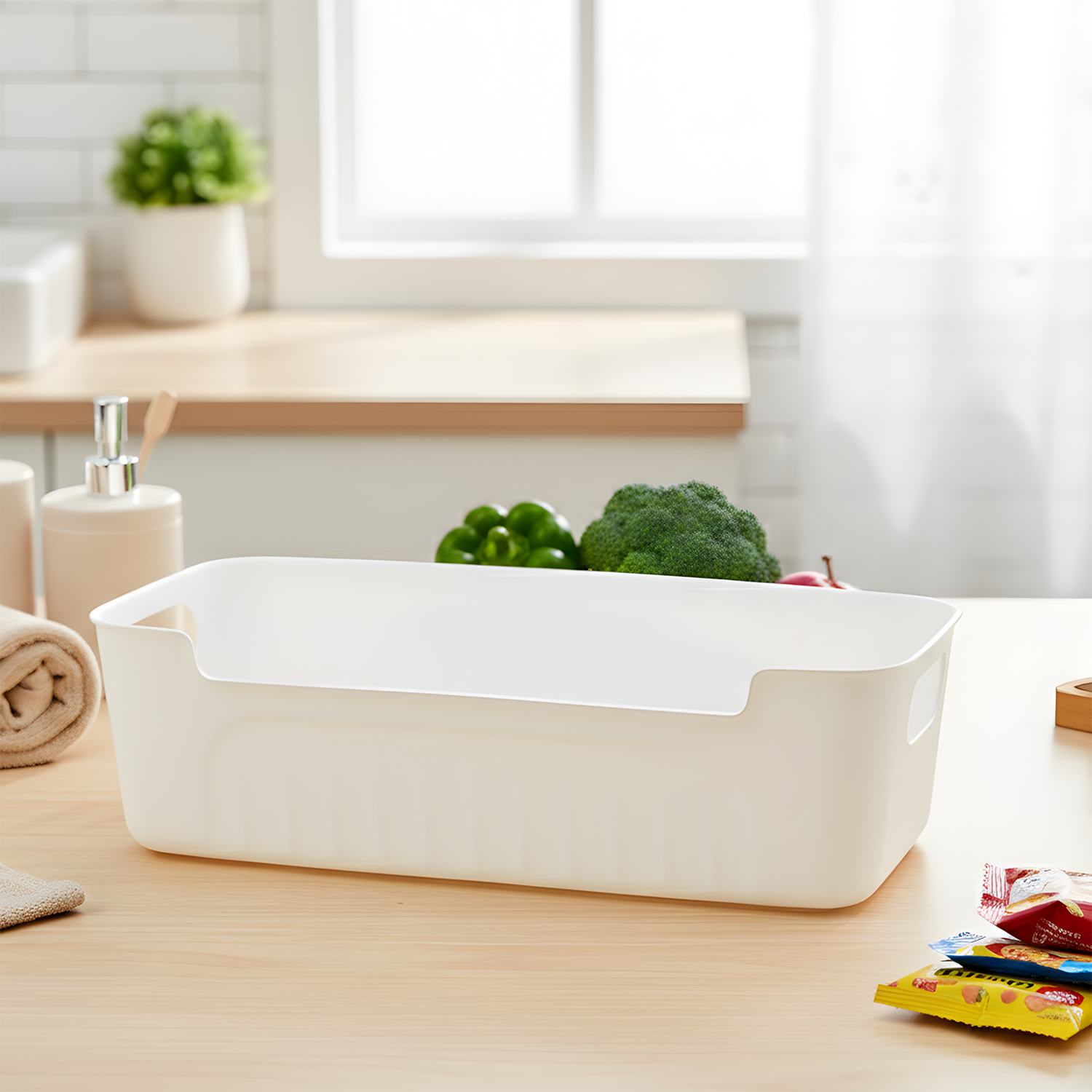 White Plastic Storage Basket Set – 4 Durable Stackable Organizers