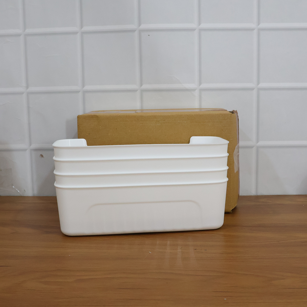 White Plastic Storage Basket Set – 4 Durable Stackable Organizers