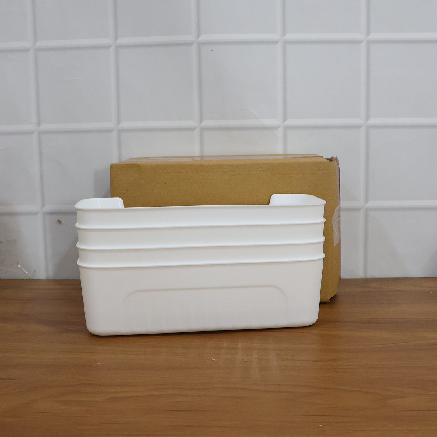 White Plastic Storage Basket Set – 4 Durable Stackable Organizers