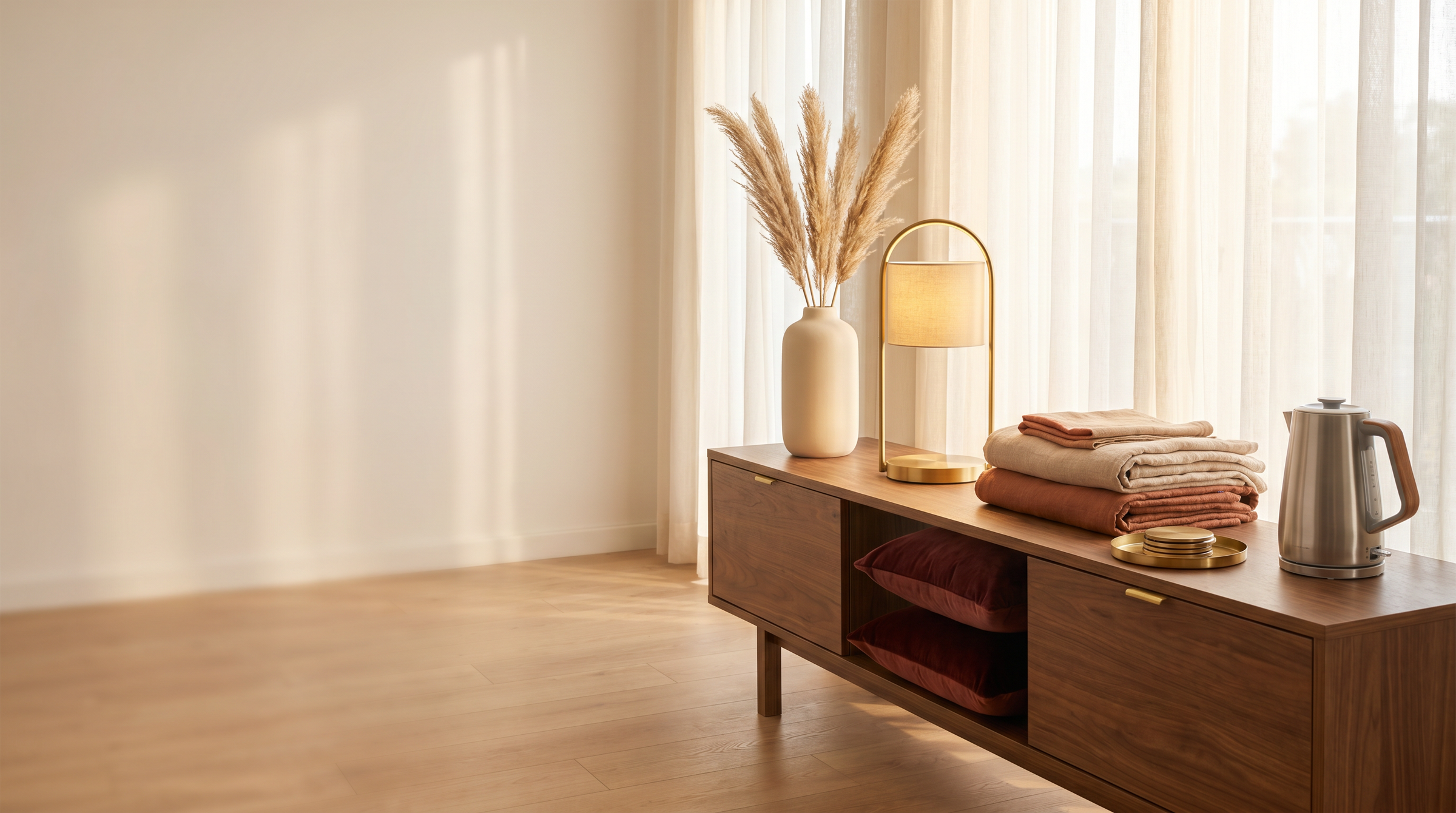 YugSpace curated home essentials styled in a bright modern living room